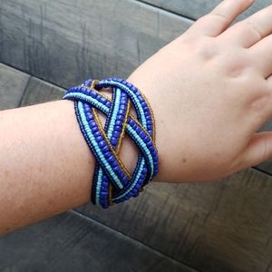 Blue and Gold Beaded Bracelet